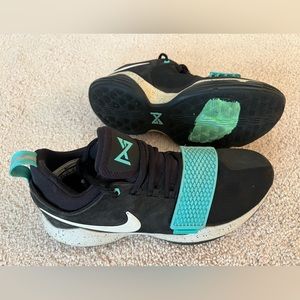 Nike PG 1 Paul George 878627-002, Men’s 8.5, Black & Light Aqua Basketball Shoes